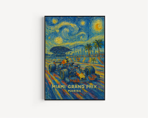Miami Grand Prix Poster – High-Speed Formula 1 Racing in Florida with Vibrant City Skyline