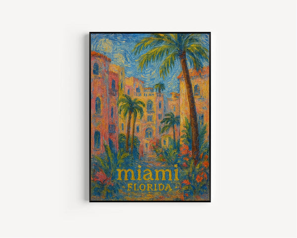 Miami Travel Poster, Florida Wall Art, Home Decor, Art Lover Gift, Miami Beach Scene, Travel Inspired Decoration, Miami Art Print Miami Gift