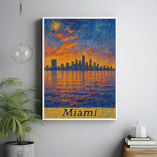 Miami, USA Van Gogh Style Cityscape Digital Download Skyline at Sunset, Pastel Colors, Water Reflection, Coastal City