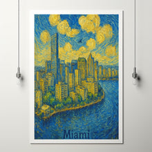 Miami, USA, Van Gogh Style, Skyline Canvas, Poster, Cityscape Art, Travel Print, Modern Home Decor, Wall Art, Framed Art, Unframed Art