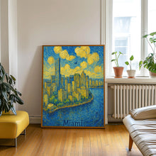 Miami, USA, Van Gogh Style, Skyline Canvas, Poster, Cityscape Art, Travel Print, Modern Home Decor, Wall Art, Framed Art, Unframed Art