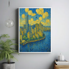 Miami, USA, Van Gogh Style, Skyline Canvas, Poster, Cityscape Art, Travel Print, Modern Home Decor, Wall Art, Framed Art, Unframed Art