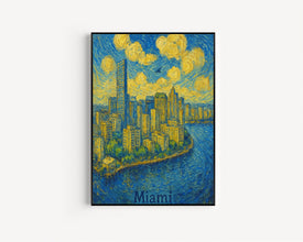 Miami, USA, Van Gogh Style, Skyline Canvas, Poster, Cityscape Art, Travel Print, Modern Home Decor, Wall Art, Framed Art, Unframed Art