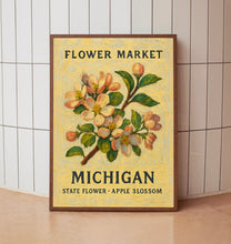 Michigan State Flower Art Print, Apple Blossom 1960s Wall Art, Neutral Pastel Botanical Artwork, Michigan Flower Market Decor, C31-61