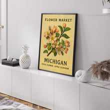 Michigan State Flower Art Print, Apple Blossom 1960s Wall Art, Neutral Pastel Botanical Artwork, Michigan Flower Market Decor, C31-61