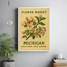 Michigan State Flower Art Print, Apple Blossom 1960s Wall Art, Neutral Pastel Botanical Artwork, Michigan Flower Market Decor, C31-61