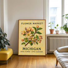 Michigan State Flower Art Print, Apple Blossom 1960s Wall Art, Neutral Pastel Botanical Artwork, Michigan Flower Market Decor, C31-61