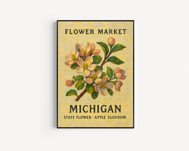Michigan State Flower Art Print, Apple Blossom 1960s Wall Art, Neutral Pastel Botanical Artwork, Michigan Flower Market Decor, C31-61