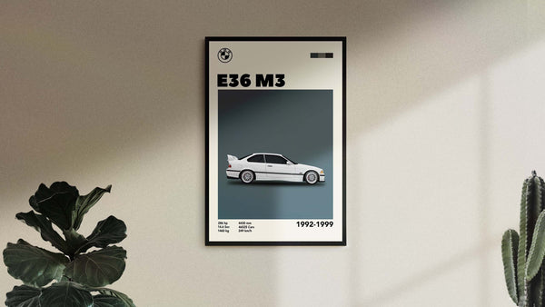 Mid-Century BMW E36 M3 Car Print Retro Wall Decor (Minimalist Movie Poster) 1138773068