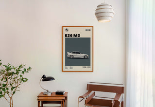Mid-Century BMW E36 M3 Car Print Retro Wall Decor (Minimalist Movie Poster) 1138773068
