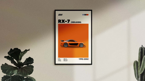 Mid-Century Mazda RX-7 Vielside Poster JDM Car Print (Minimalist Movie Poster) 1377884411