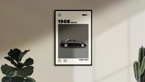 Mid-Century Mercedes 190e Evo II Inspired Poster  Minimalist Movie Poster  Bauhaus Design 1313230770