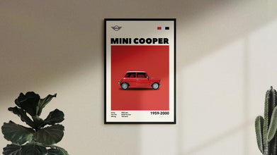 Mid-Century Mini Cooper Art Print Retro Car Poster (Minimalist Movie Poster) 1430938970