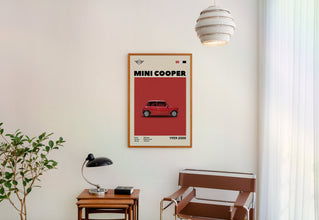 Mid-Century Mini Cooper Art Print Retro Car Poster (Minimalist Movie Poster) 1430938970