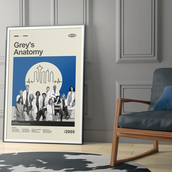 Mid Century Modern Grey’s Anatomy Poster, Retro Grey’s Anatomy Print, Modern Vintage Movie Posters 4315336505