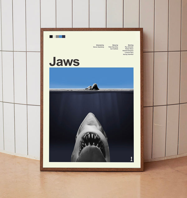 Mid Century Modern Jaws Movie Poster, Retro Movie Print, Modern Vintage Movie Posters 1