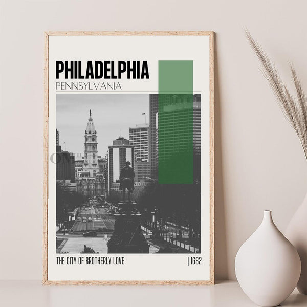 Mid Century Modern Philadelphia Pennsylvania Travel Poster, Retro Wall Art, Vintage Poster Living Room Wall Art, House Warming Gift 1445175263
