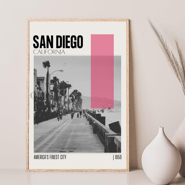 Mid Century Modern San Diego California Travel Poster, Retro Wall Art, Vintage Poster Living Room Wall Art, House Warming Gift 1445176655