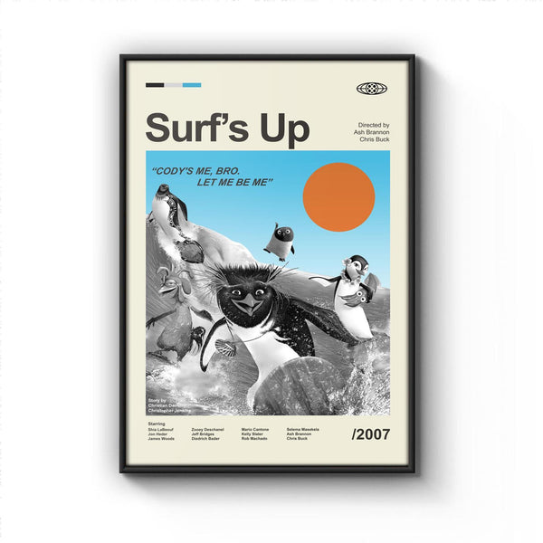 Mid Century Modern Surfs Up Poster, Minimalist Movie Poster, Retro Wall Hangings, Vintage Movie Room Decor 1783356246