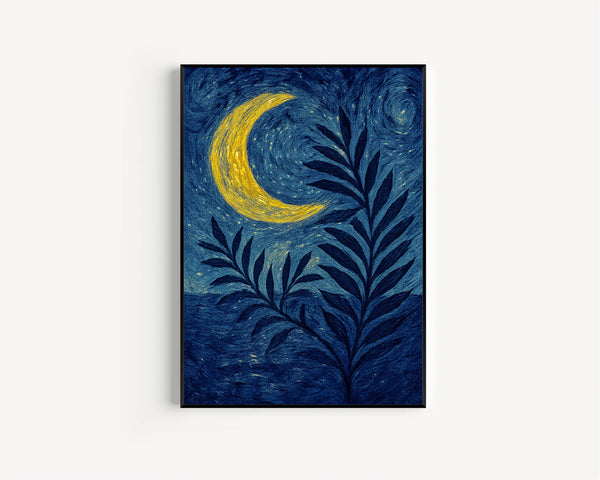 Mid Century Moon Print, Celestial Abstract Poster, Matisse Style Art, Botanical Art, Retro Vintage, Bold Colourful Trendy Poster Wall Art