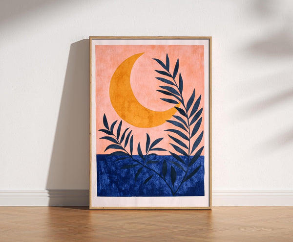 Mid Century Moon Print, Celestial Abstract Poster, Matisse Style Art, Botanical Art, Retro Vintage, Bold Colourful Trendy Poster Wall Art 1817763568