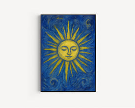 Mid Century Sunshine Print, Celestial Abstract Poster, Matisse Style Art, Mystical Sun, Retro Vintage, Bold Colourful Trendy Poster Wall Art