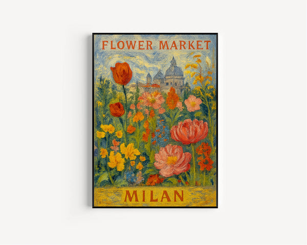 Milan Flower Market Poster, Wall Decor, Italy Floral Illustration, Botanical Gallery Wall Art, Gift For Friend, Travel Poster, Modern