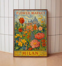 Milan Flower Market Poster, Wall Decor, Italy Floral Illustration, Botanical Gallery Wall Art, Gift For Friend, Travel Poster, Modern copy