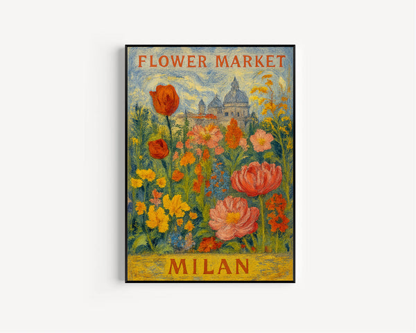Milan Flower Market Poster, Wall Decor, Italy Floral Illustration, Botanical Gallery Wall Art, Gift For Friend, Travel Poster, Modern copy