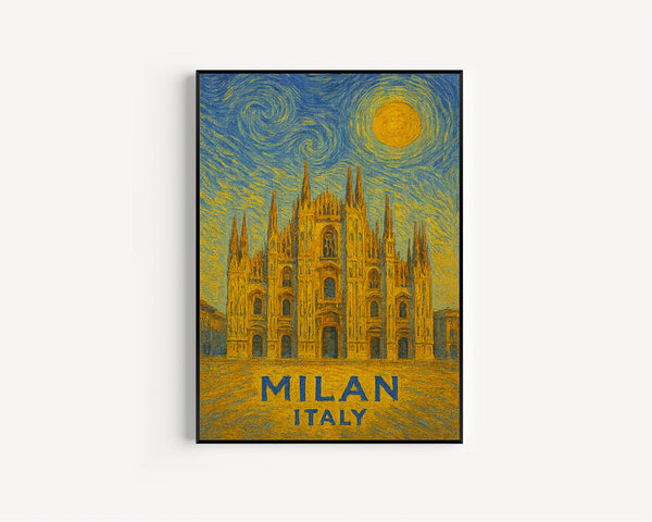 Milan Poster Print, Milan Travel Poster, Milan Van Gogh Style Wall Art, Milan, Italy