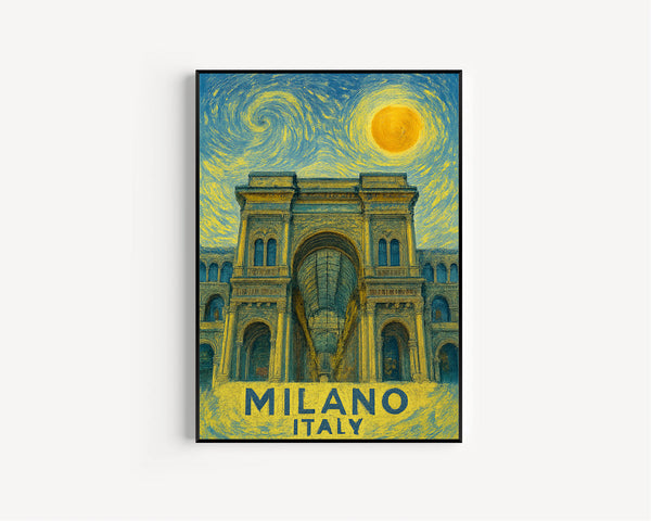 Milano Poster Print, Milano Travel Poster, Milano Van Gogh Style Wall Art, Milano, Italy