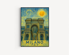 Milano Poster Print, Milano Travel Poster, Milano Van Gogh Style Wall Art, Milano, Italy