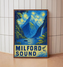 Milford Sound Travel Poster - New Zealand Wall Art Print, Illustration Poster, Home & Office decor, Gift idea, Piopiotahi Travel print