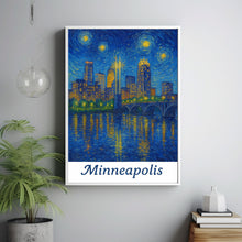 Minneapolis USA, Van Gogh Style, Digital Download Cityscape Night Scene, Reflection, Stars, Minnesota, Urban Art, Skyline Print