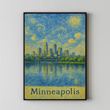 Minneapolis, USA Anime Style Van Gogh style City Skyline, Lake Reflection,Van Gogh style Home Decor, Van Gogh style Image