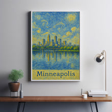Minneapolis, USA Anime Style Van Gogh style City Skyline, Lake Reflection,Van Gogh style Home Decor, Van Gogh style Image