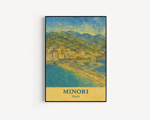 Minori Print, Minori Photo Poster, Minori Travel Wall Art, Minori Map Print, Minori Van Gogh Style Print, Minori Wall Décor, Italy
