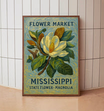 Mississippi State Flower Art Print, Magnolia Wall Art, 1960s Botanical Pastel, Neutral Home Decor, Mississippi Flower Market, C31-89
