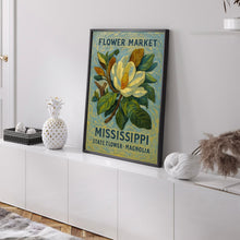 Mississippi State Flower Art Print, Magnolia Wall Art, 1960s Botanical Pastel, Neutral Home Decor, Mississippi Flower Market, C31-89
