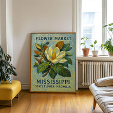 Mississippi State Flower Art Print, Magnolia Wall Art, 1960s Botanical Pastel, Neutral Home Decor, Mississippi Flower Market, C31-89