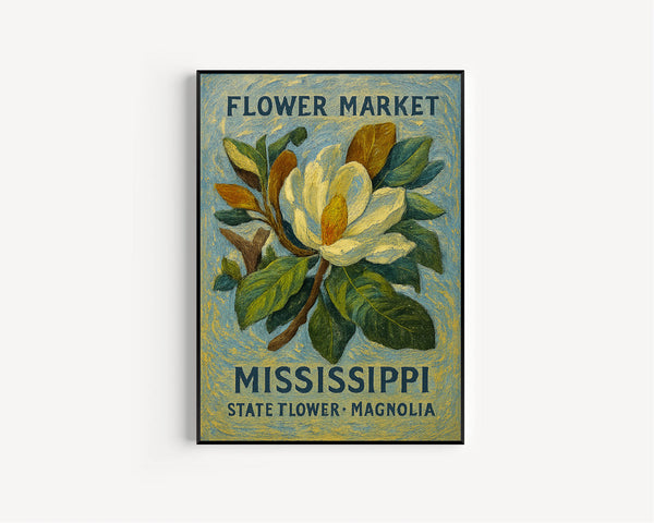 Mississippi State Flower Art Print, Magnolia Wall Art, 1960s Botanical Pastel, Neutral Home Decor, Mississippi Flower Market, C31-89