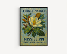 Mississippi State Flower Art Print, Magnolia Wall Art, 1960s Botanical Pastel, Neutral Home Decor, Mississippi Flower Market, C31-89