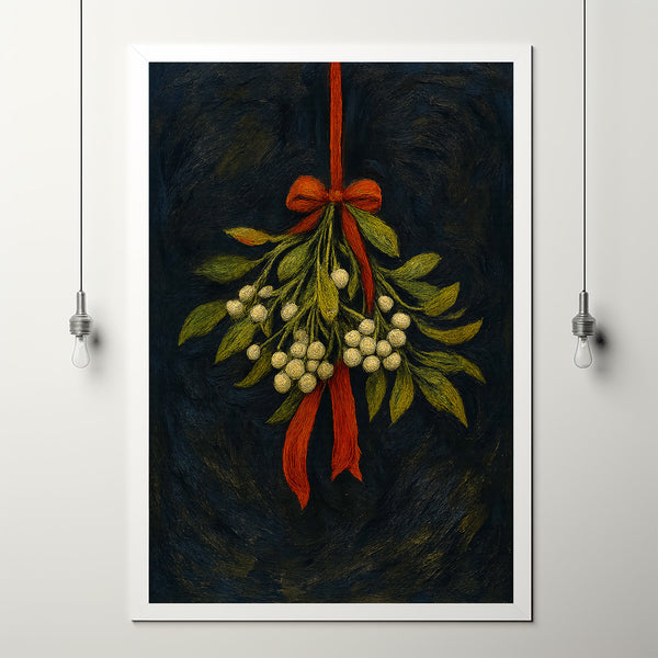 Mistletoe Christmas Wall Art, Moody Festive Holiday Christmas Wall Decor Print, Mistletoe Wall Art Painting