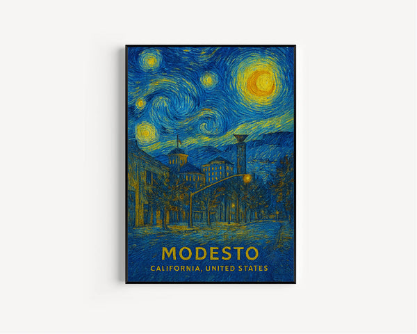 Modesto Poster Print, Modesto Travel Poster, Modesto Van Gogh Style Wall Art, Modesto, California, United States