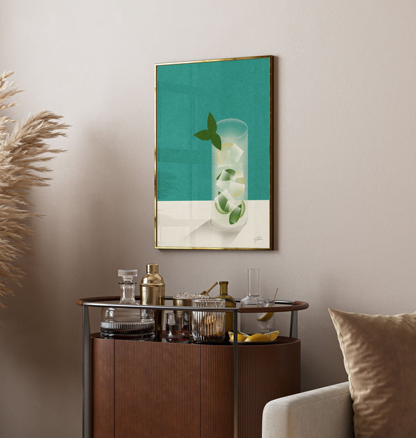 Mojito Cocktail Minimalist Poster  Drinks Poster  Retro Poster   Cocktail Wall Art  Mid Century Modern  Vintage Bar Cart Decor 1657733262