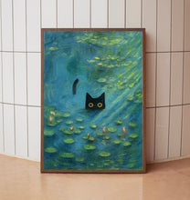 Monet Waterlily Cat Print, Claude Monet Cat Poster, Cat Art, Floral Print, Wall Art Decor Monet, Wood Framed Sign, Home Decor, Framed Prints copy
