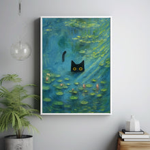 Monet Waterlily Cat Print, Claude Monet Cat Poster, Cat Art, Floral Print, Wall Art Decor Monet, Wood Framed Sign, Home Decor, Framed Prints