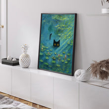 Monet Waterlily Cat Print, Claude Monet Cat Poster, Cat Art, Floral Print, Wall Art Decor Monet, Wood Framed Sign, Home Decor, Framed Prints