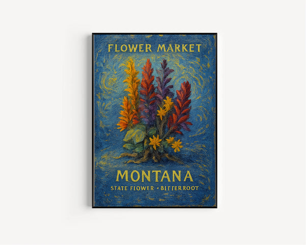 Montana State Flower Art Print, Bitterroot Wall Art, 1960s Montana Flower Market, Neutral Botanical Pastel Artwork, C31-68