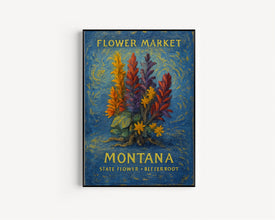 Montana State Flower Art Print, Bitterroot Wall Art, 1960s Montana Flower Market, Neutral Botanical Pastel Artwork, C31-68